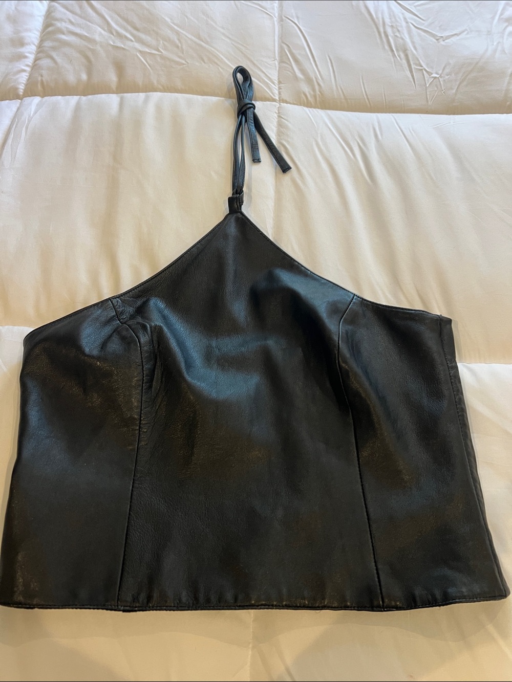Black Genuine Leather Halter Top Y2K